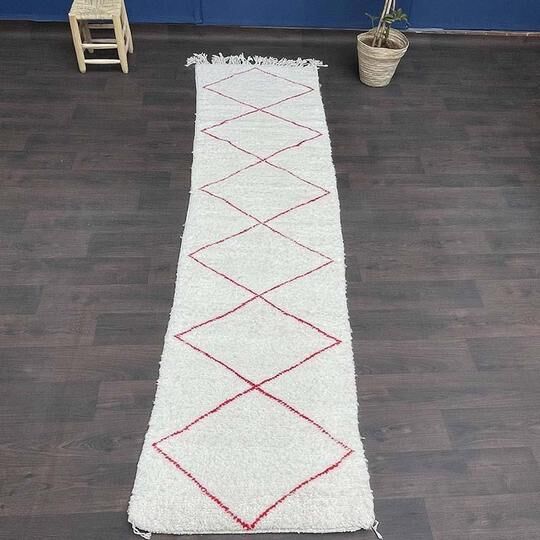 Berber corridor carpet white and red 85 x 310 cm