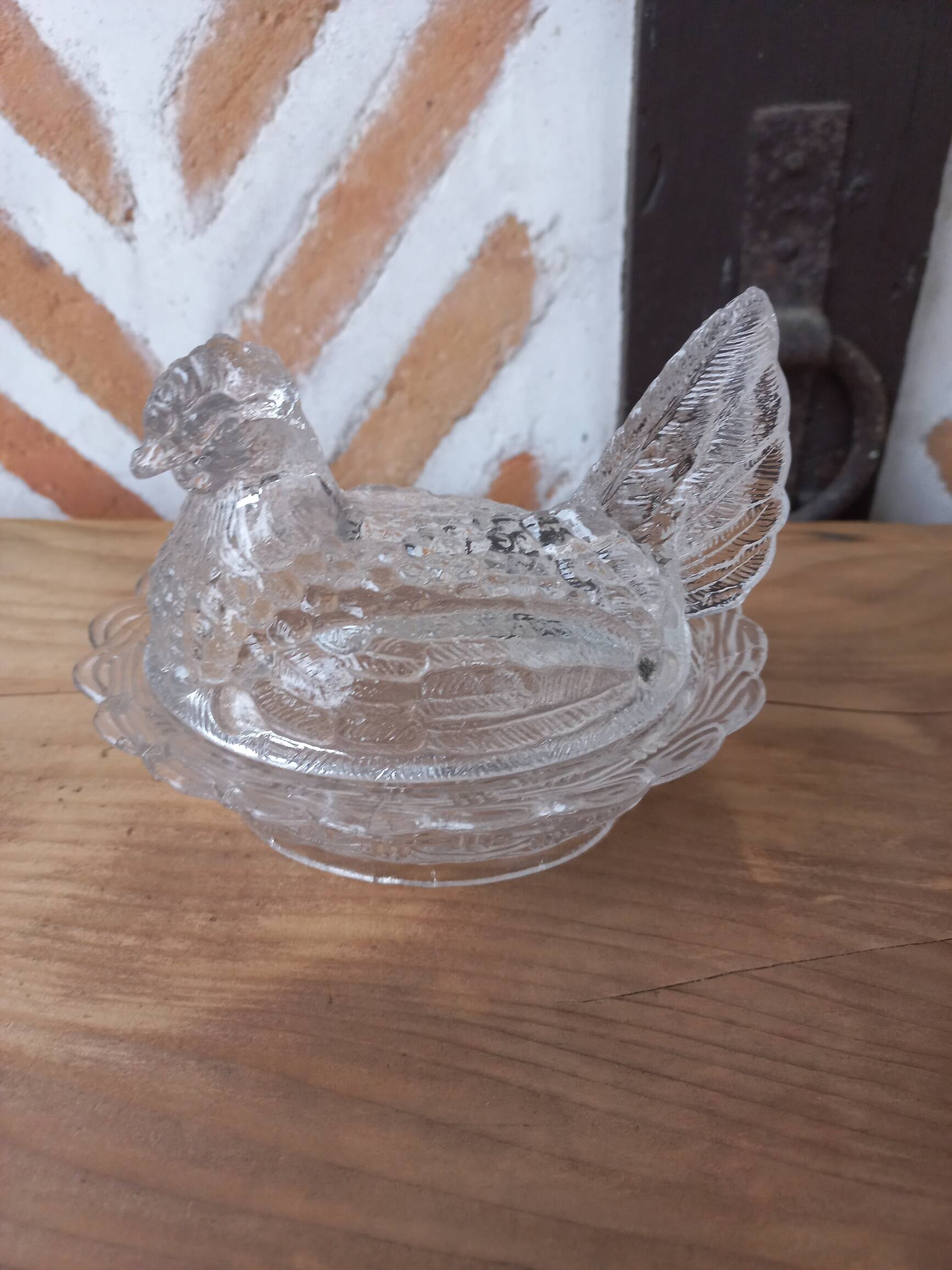 Bonbonnière sucrier poule verre 1920