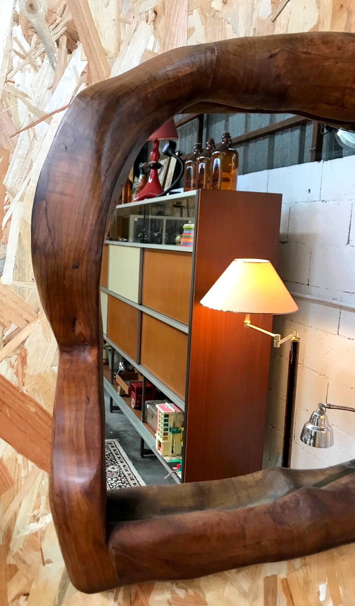 Brutalist olive wood mirror