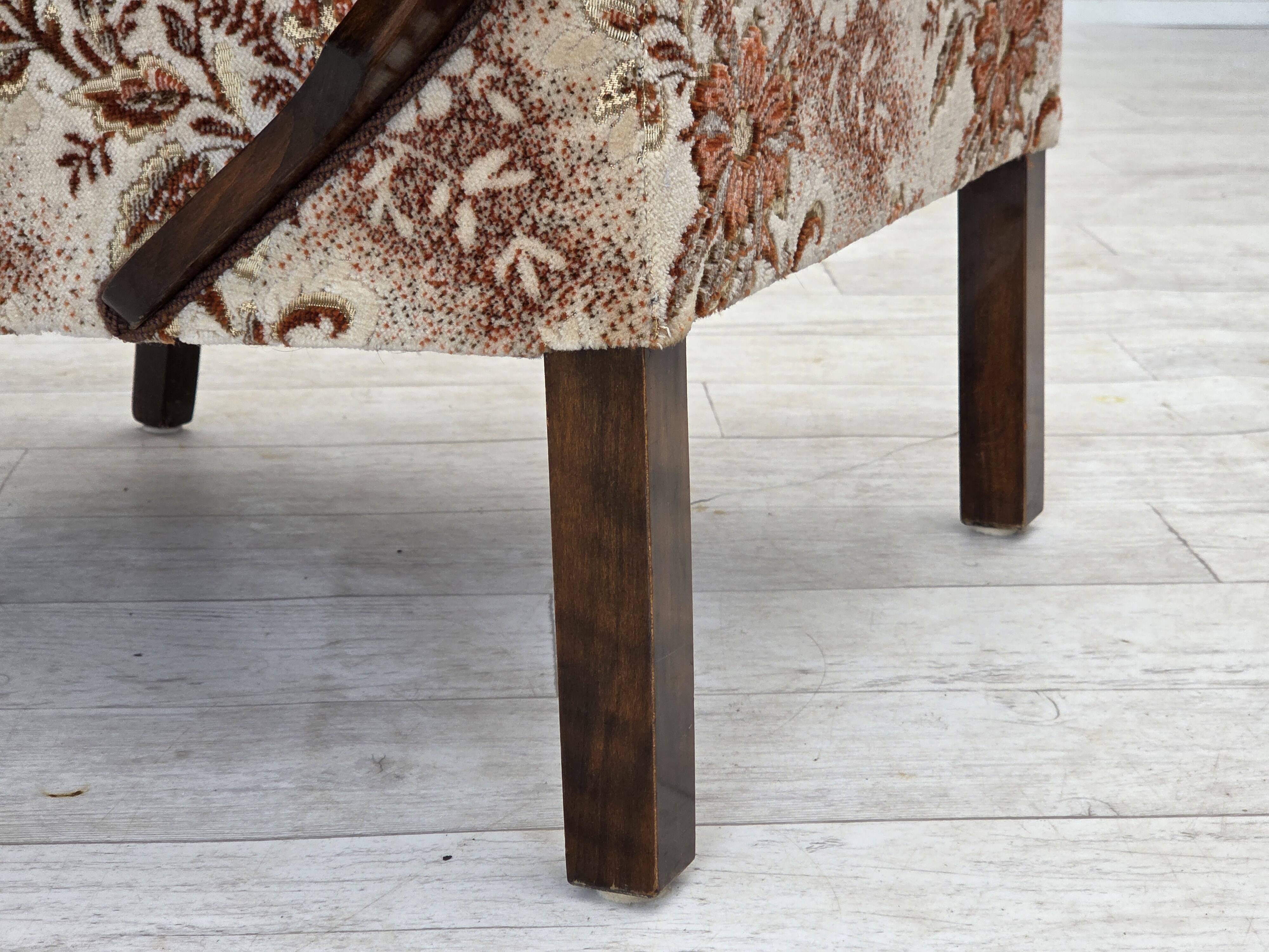 1950s, Danish artdeco armchair, furniture velour, beech wood, reupholstered