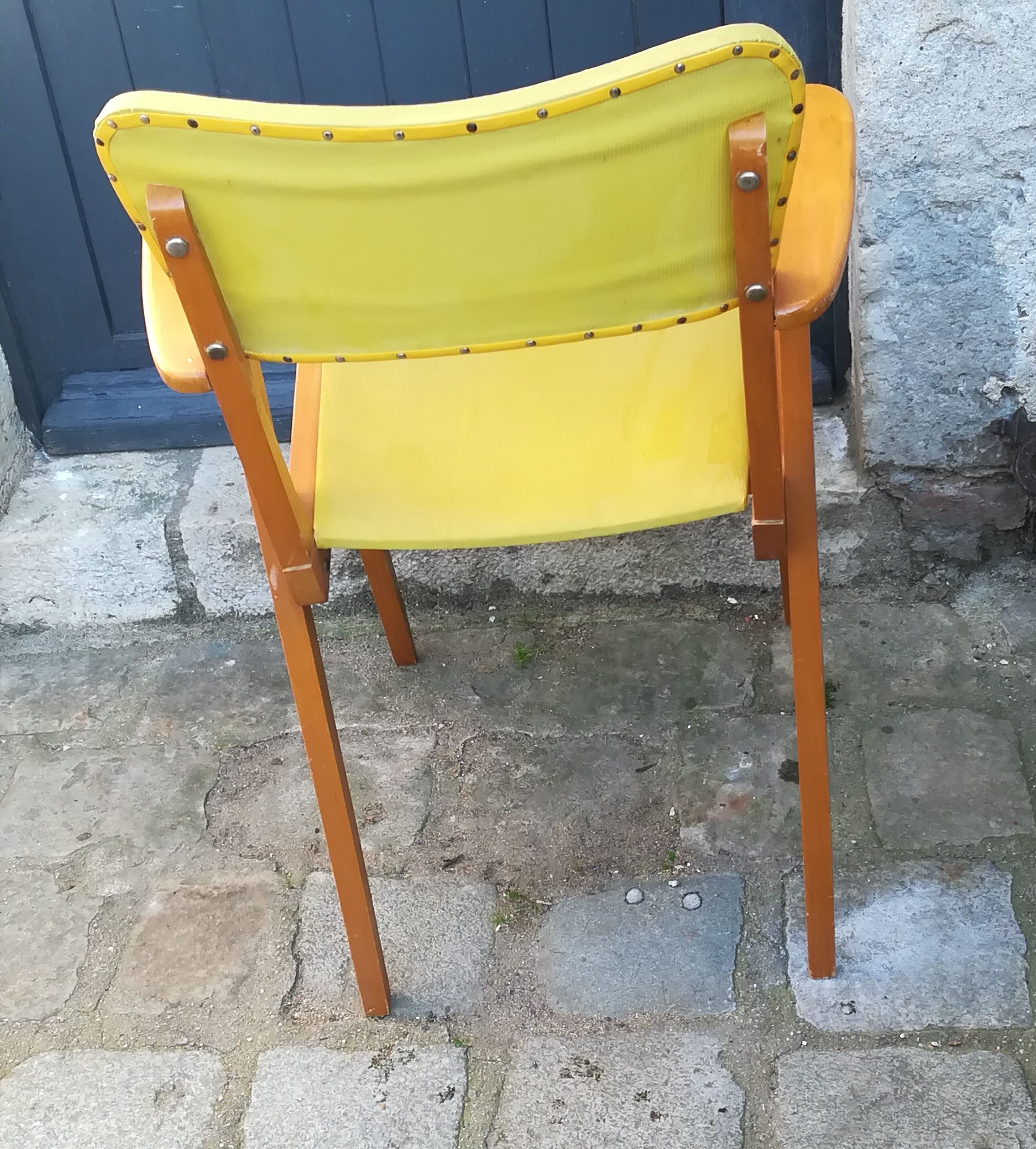 Chair wood and yellow vinyl