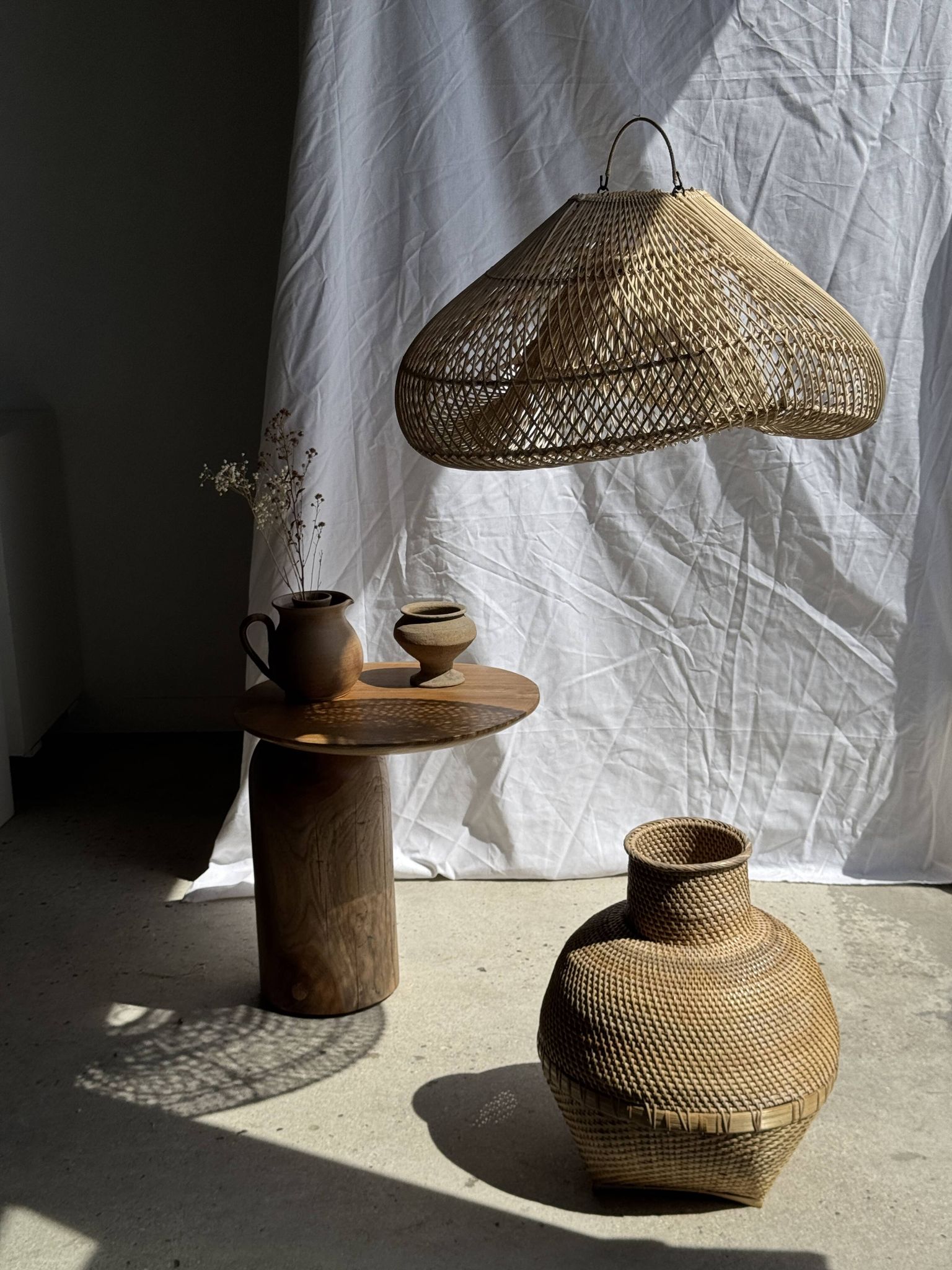 Suspension or rattan lampshade in the shape of a cloud or flattened bubble D60 H35