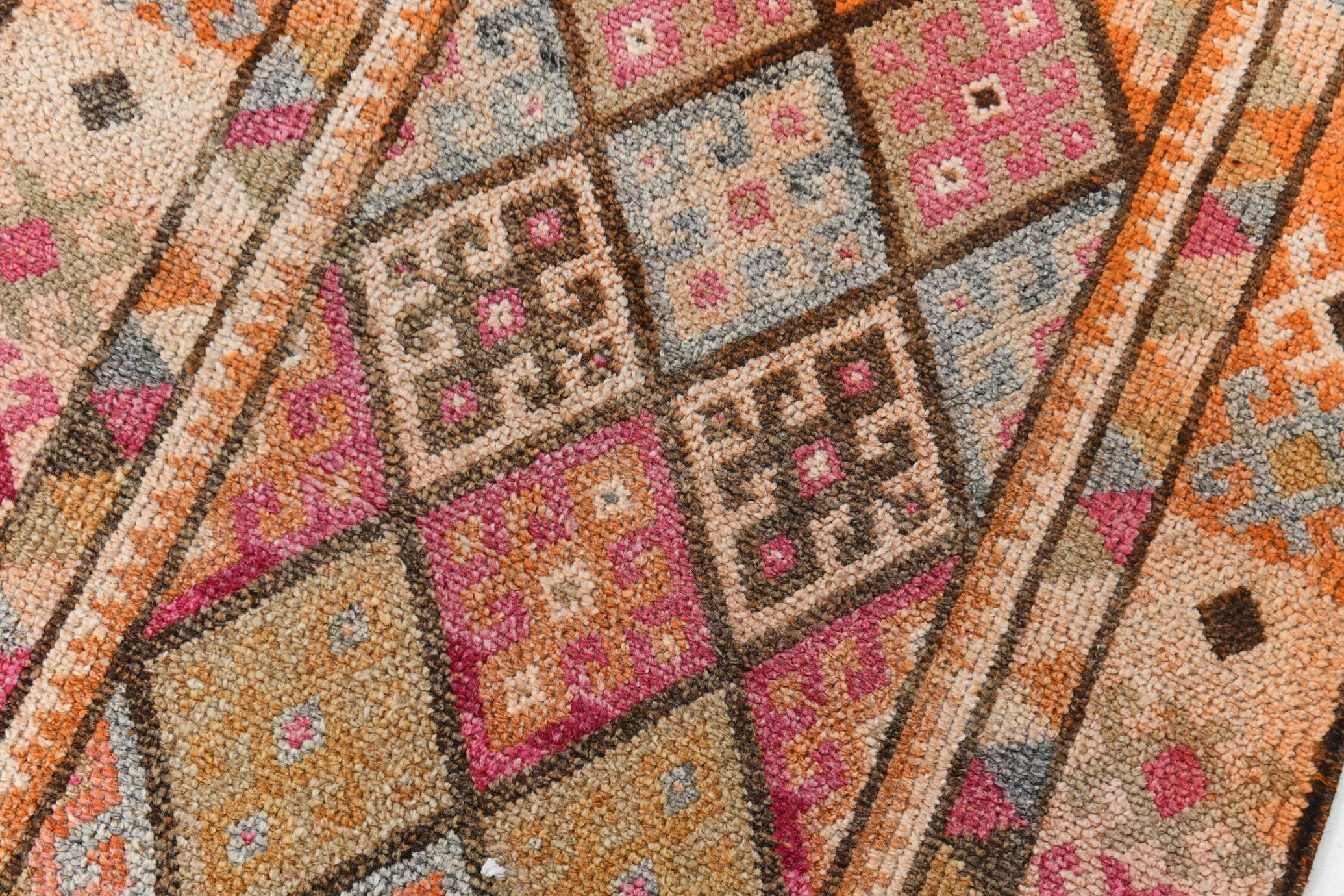 3x13 Colorful Soft Color Turkish Runner Rug, 87x395Cm