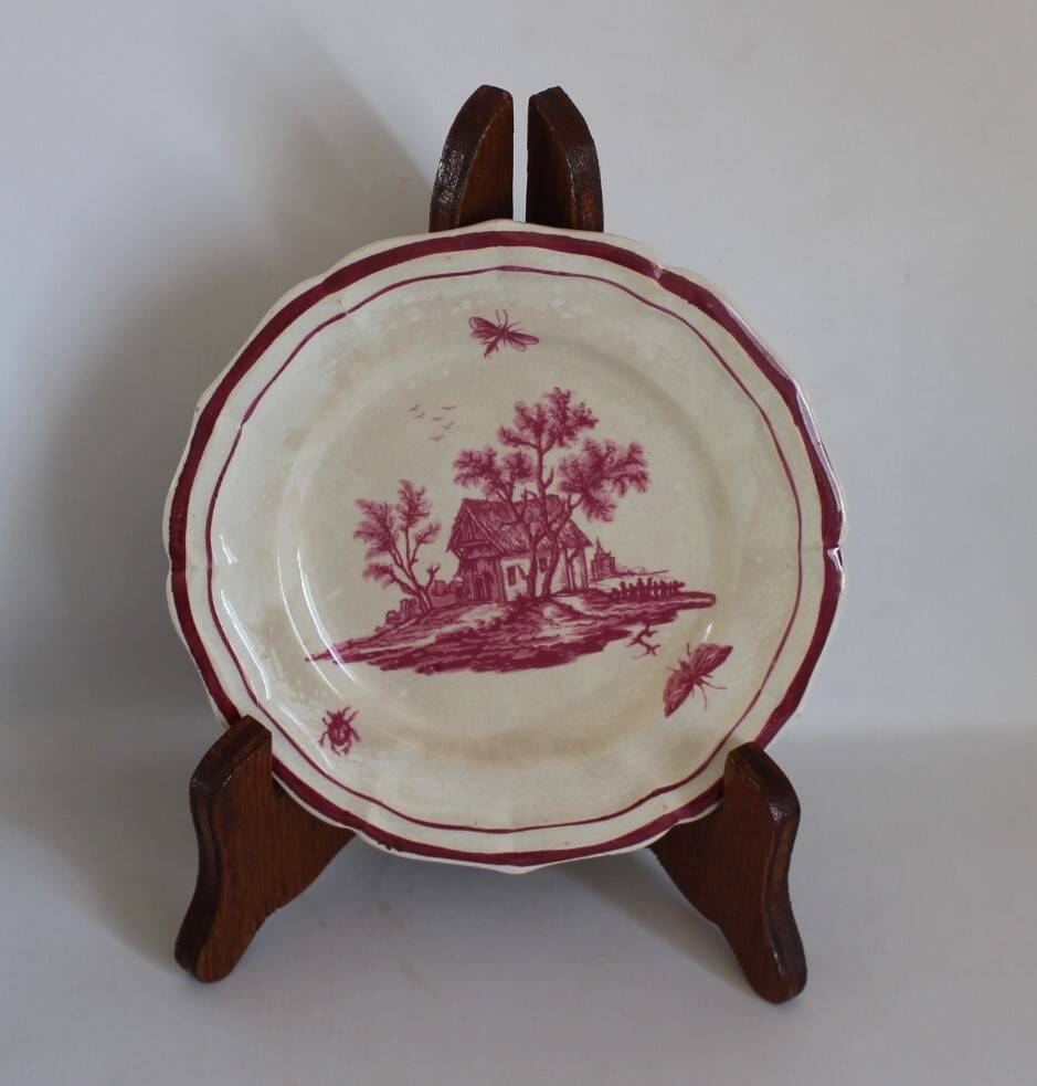 Service Gien "Paysage rose" original 2 plat à gateau + 8 assiette à dessert