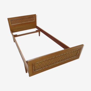 Bed wood and rattan wineing Louis Sognot of the 50s with his articulated box spring