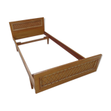 Bed wood and rattan wineing Louis Sognot of the 50s with his articulated box spring