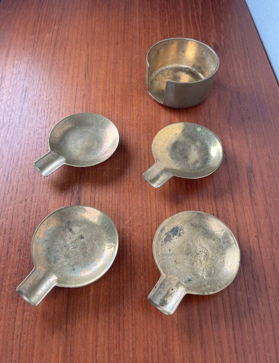 Stackable Austrian brass ashtrays in mid-century style, 1960, set of 5.