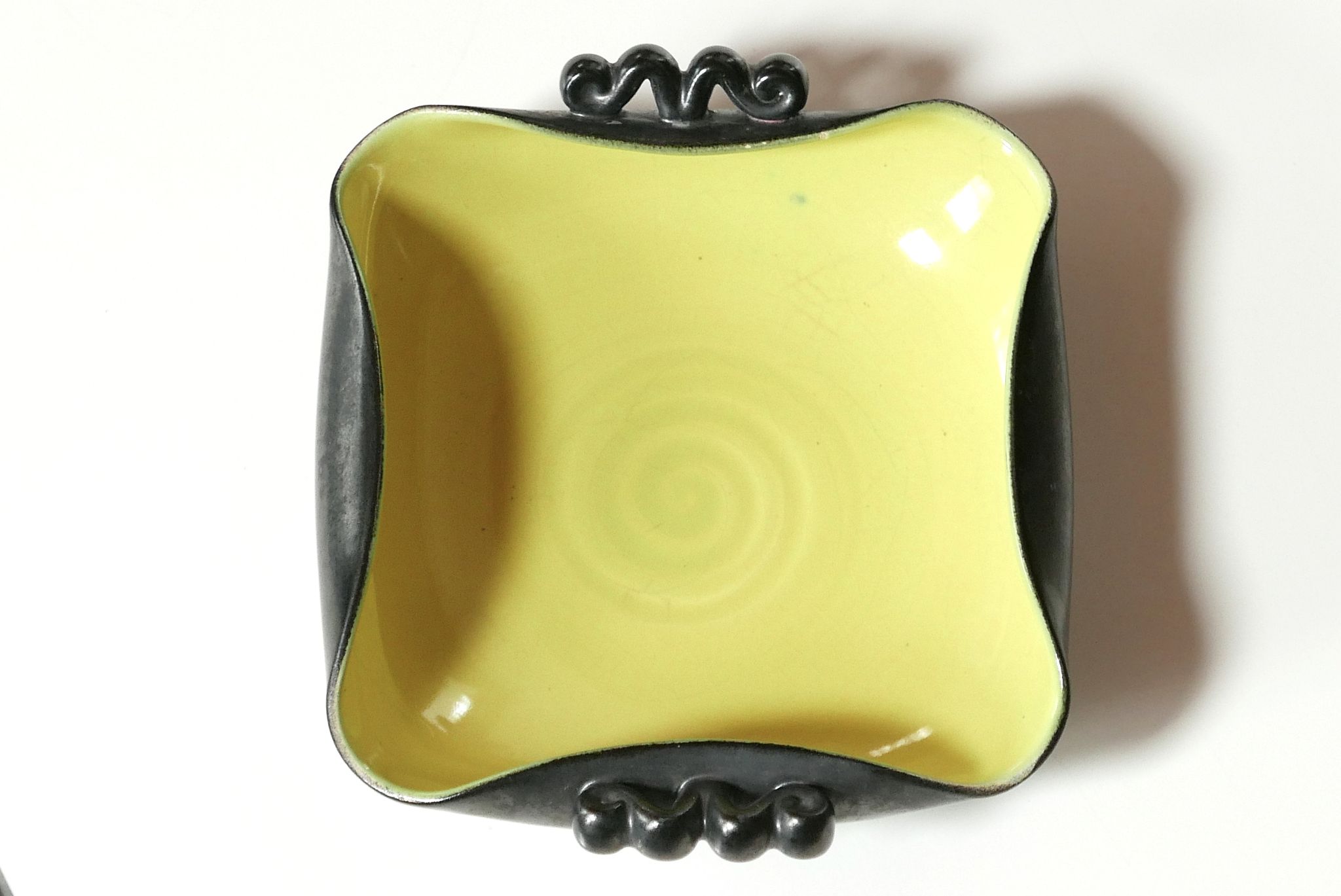 Black and yellow ceramic trinket bowl, 60s
