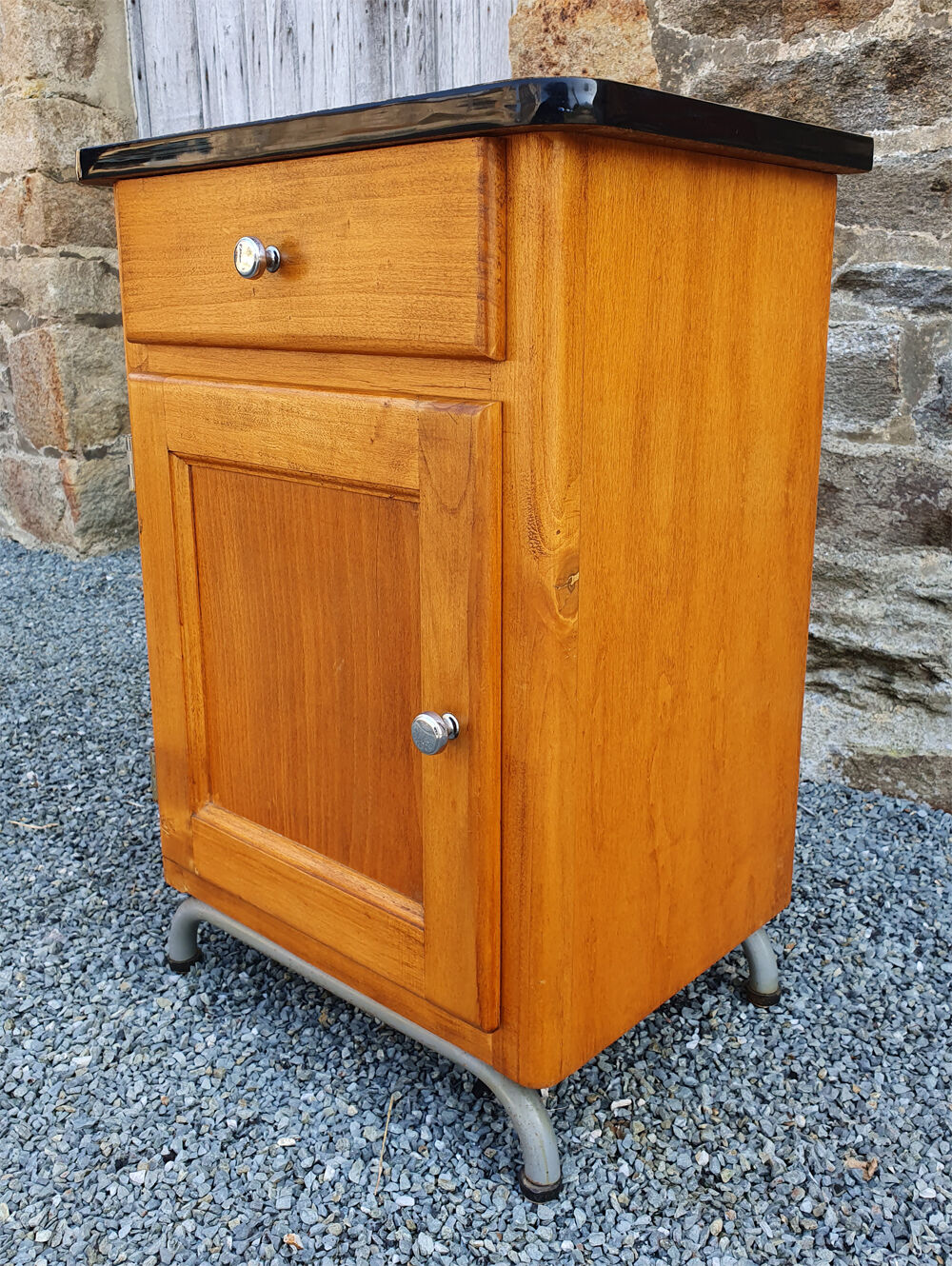 Pair of bedsides, boarding school, wood, metal, formica, vintage, 50s