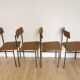 Set of 4 Vintage Industrial School Chairs: Brown Fabric, Black Metal Base