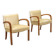 Pair of vintage armchairs in beech and faux leather, Italian design, 1960s.