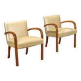 Paire de fauteuils vintage en hêtre et similicuir, design Italie, années 1960