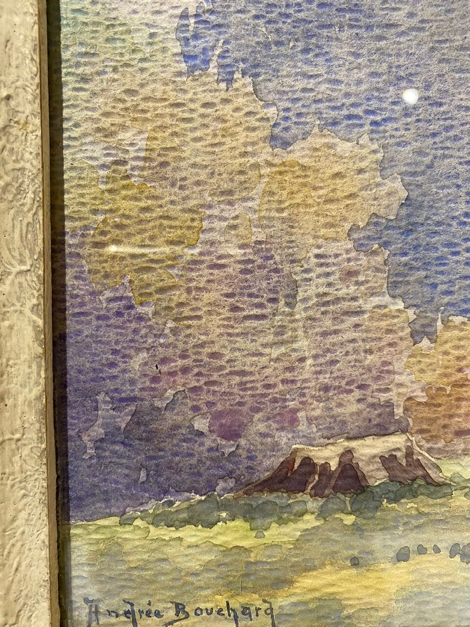 Tableau ancien , paysage dans la nature, signé Andrée Bouchard ( 1903-2002)