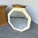 Octagonal mirror in white lacquer with brass surround