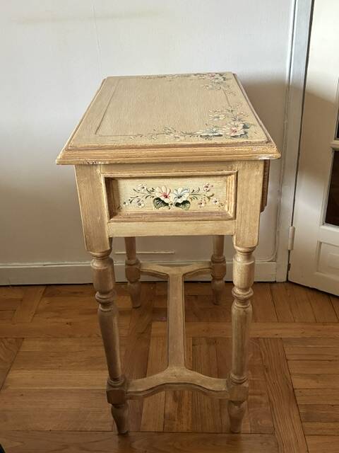 exotic wood console with a drawer