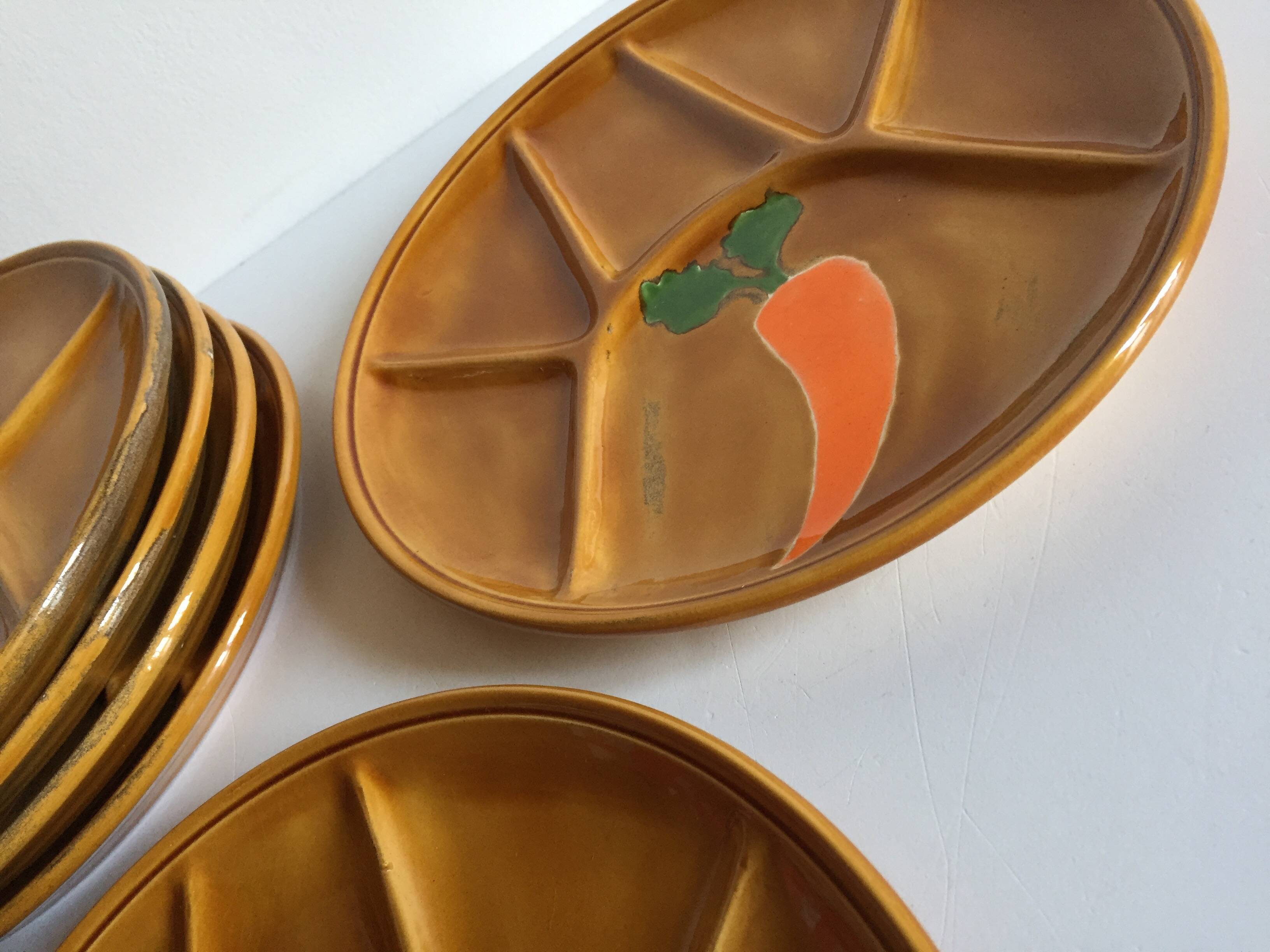 6 vintage compartmented plates
