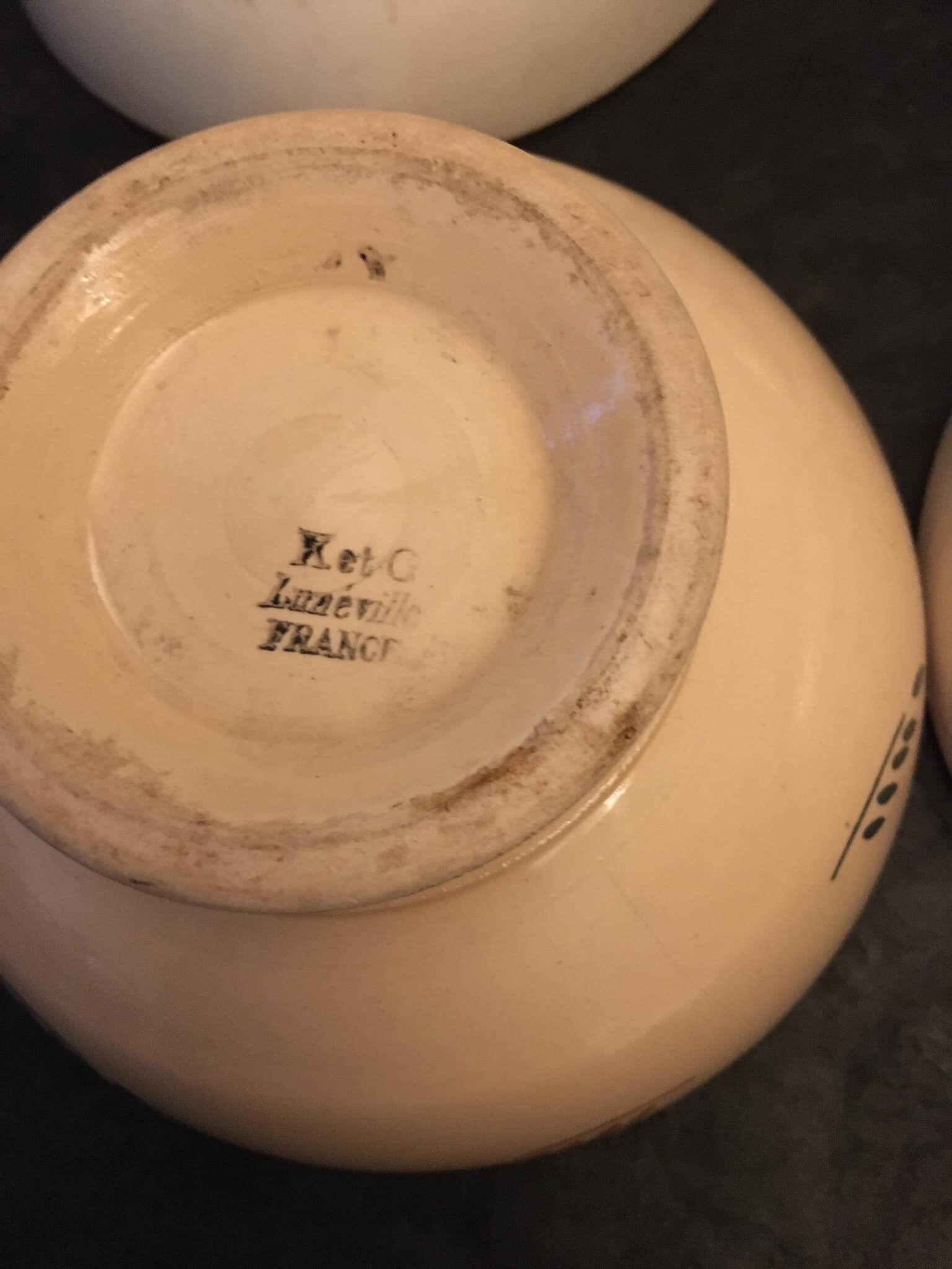 4 antique earthenware bowls with different patterns