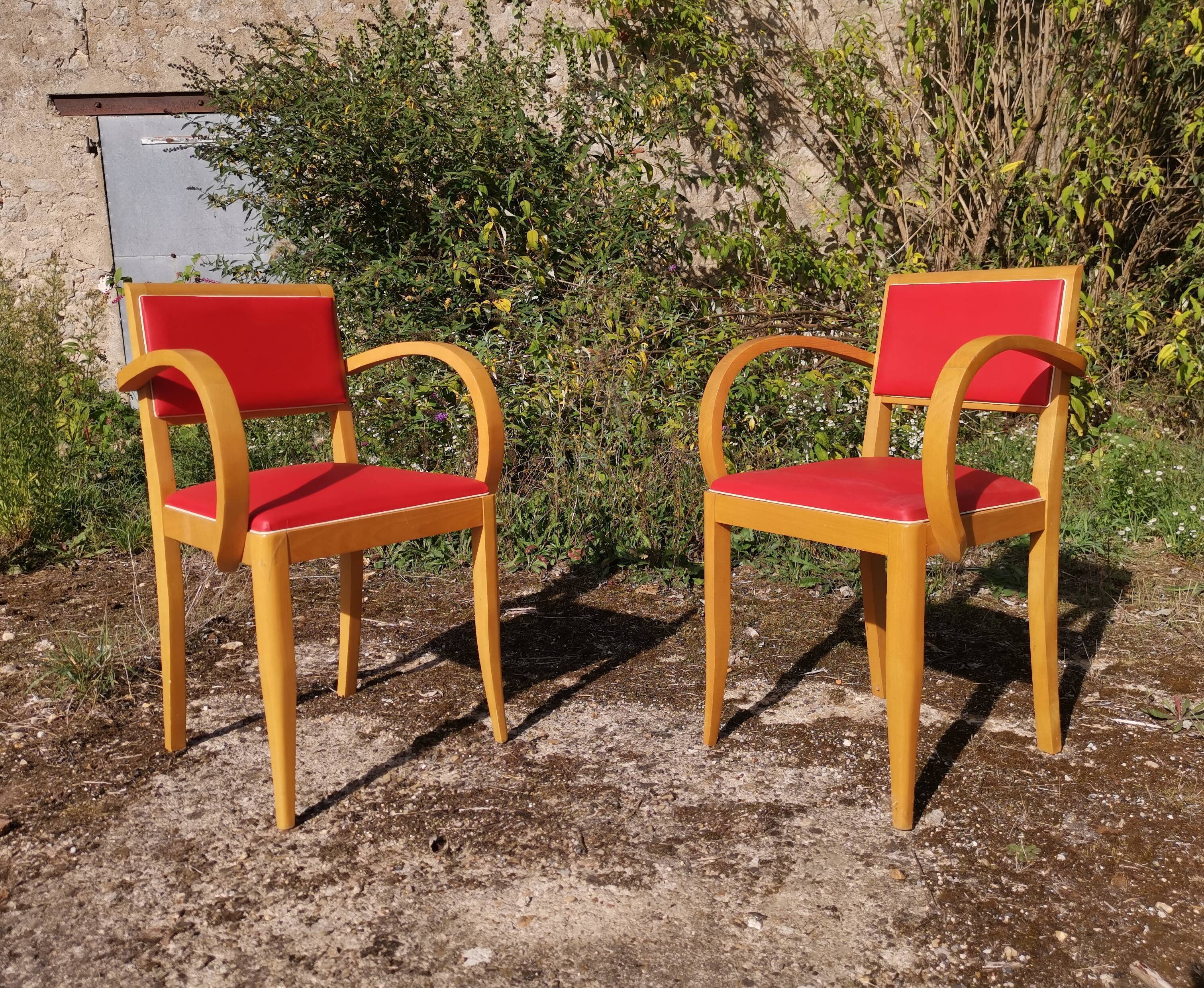 Paire de fauteuil bridge en Skaï rouge