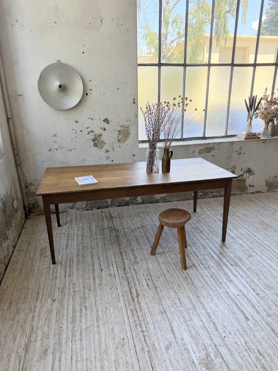 Table de ferme chêne pieds fuseaux 1950
