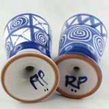 Duo mazagran/blue calice Robert Picault ceramic Vallauris