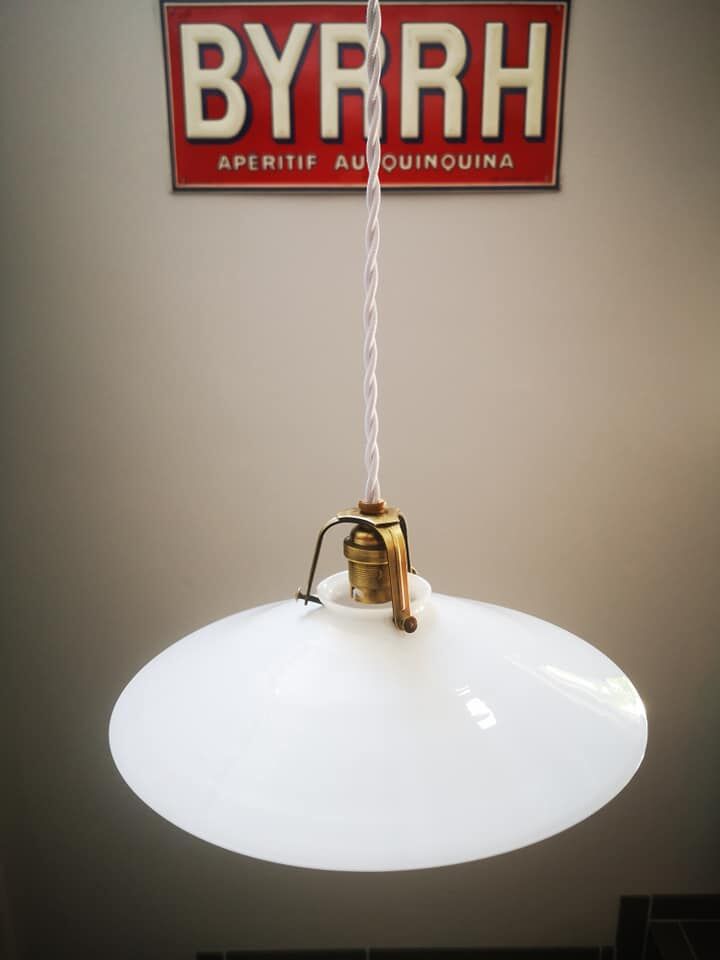 Old suspension lampshade opaline white Art Deco 1930 Ø 26 cm