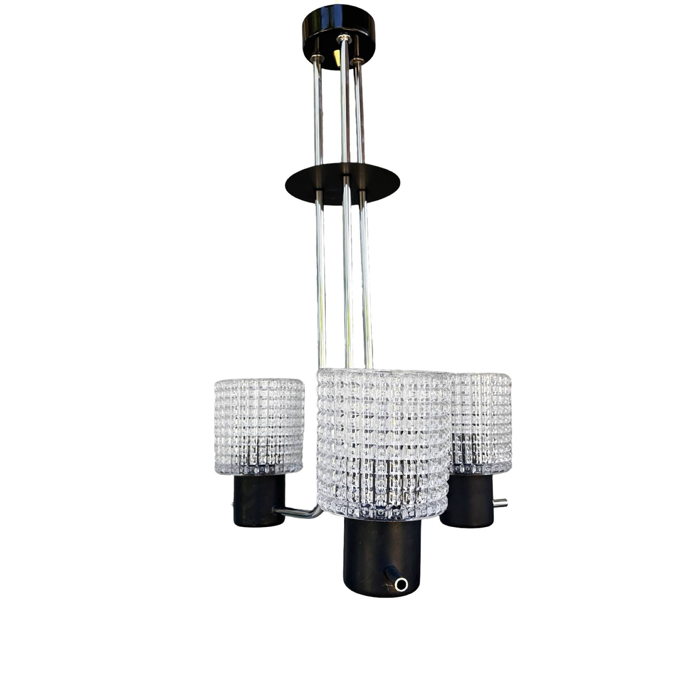 Elektroinstala Jílové pendant lamp, Czechoslovakia, 1970s, embossed glass