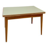 Vintage extendable dining table, wood and sage green