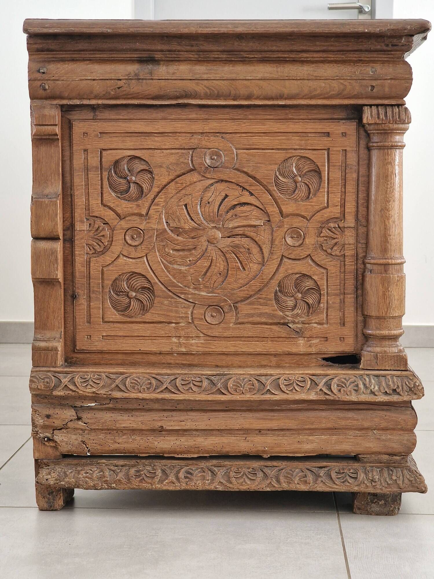 Antique carved oak chest