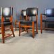 Vintage Spanish leather and wood dining chairs, set of 6 - 1970s