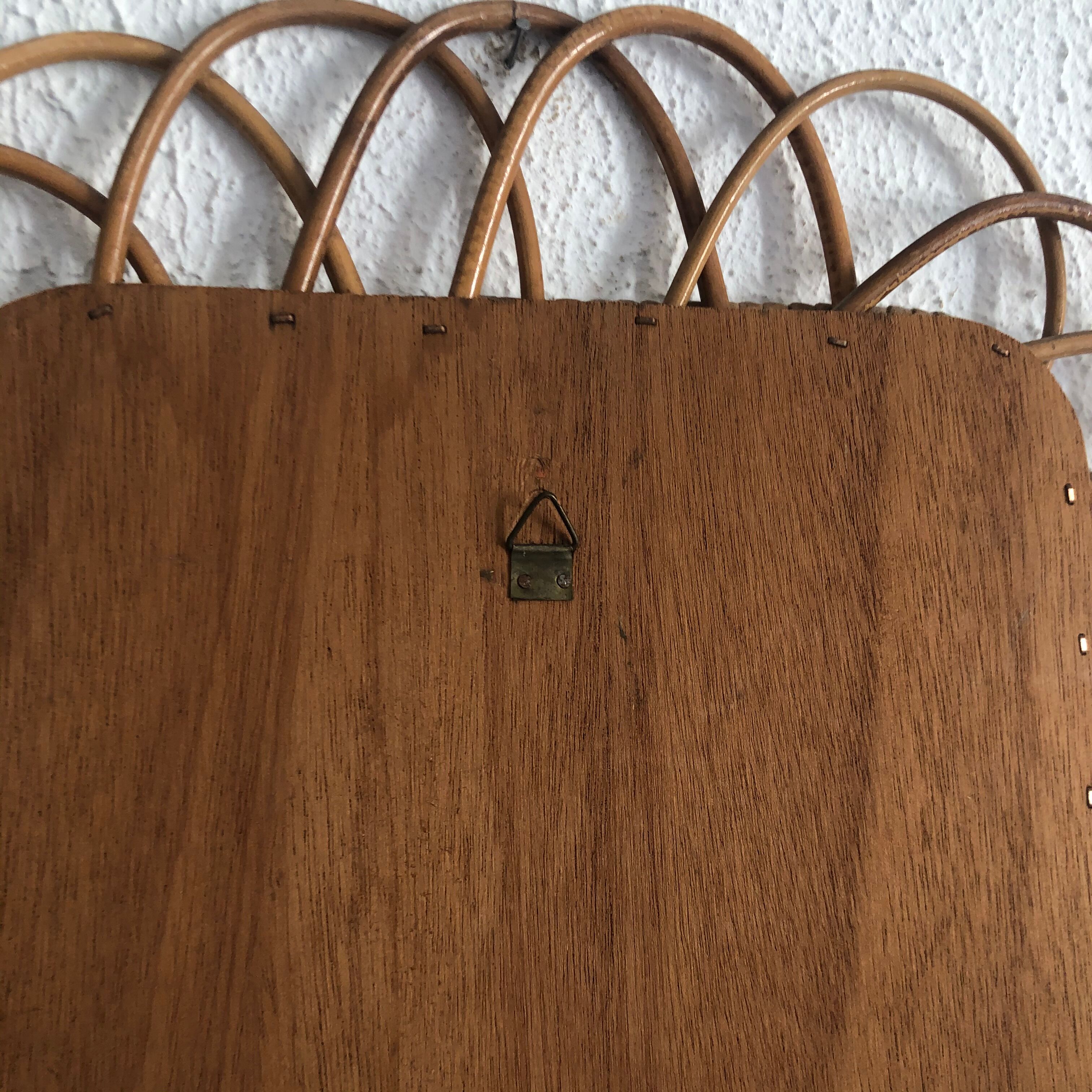 Vintage mirror 1960 sun rattan wicker rectangle - 48 x 38 cm