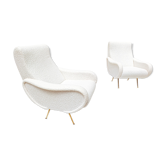 Pair of italian mid century armchairs in white boucle