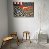 Set of 3 oak tripod stools