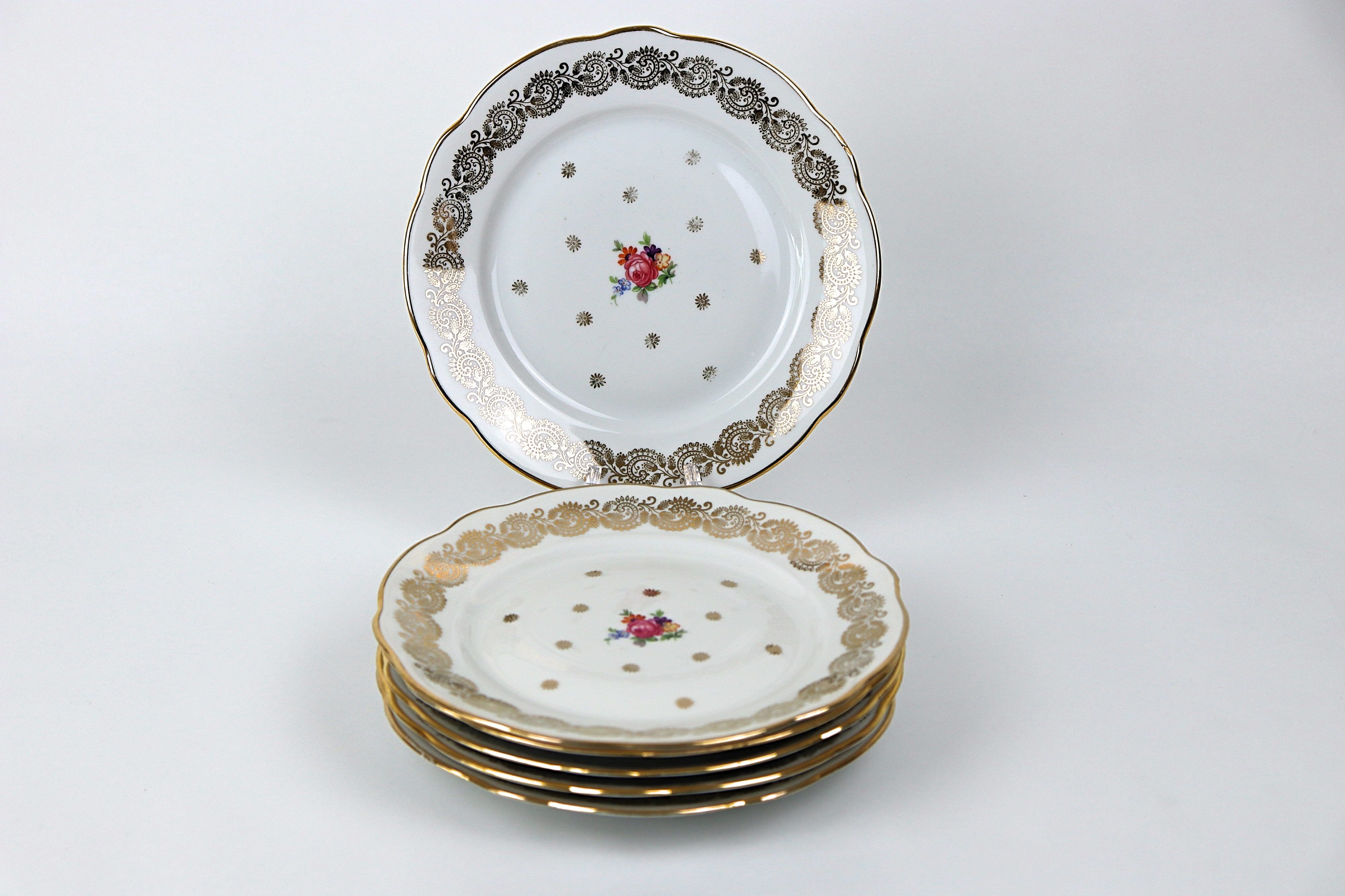 6 vintage porcelain dessert plates