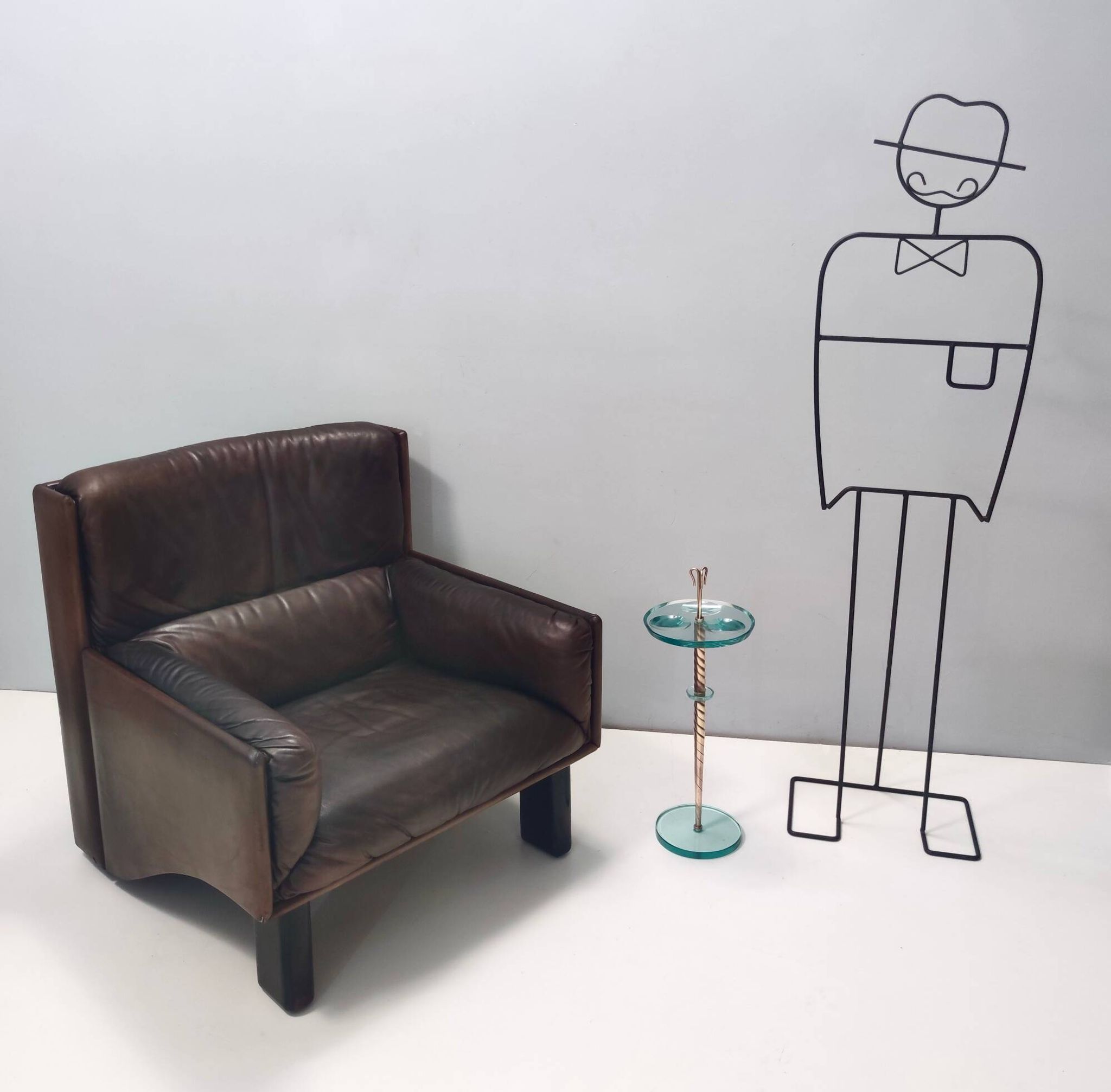 Comfortable Postmodern Brown Leather Armchair, Italy