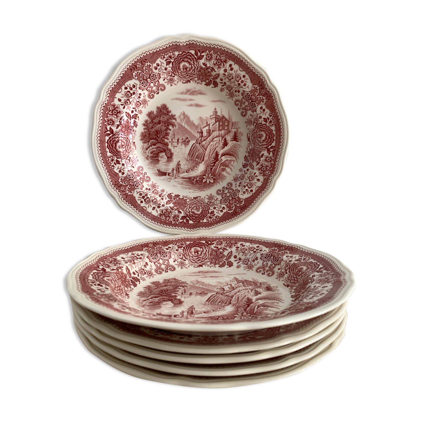 6 hollow plates Villeroy and Boch, red Burgenland model