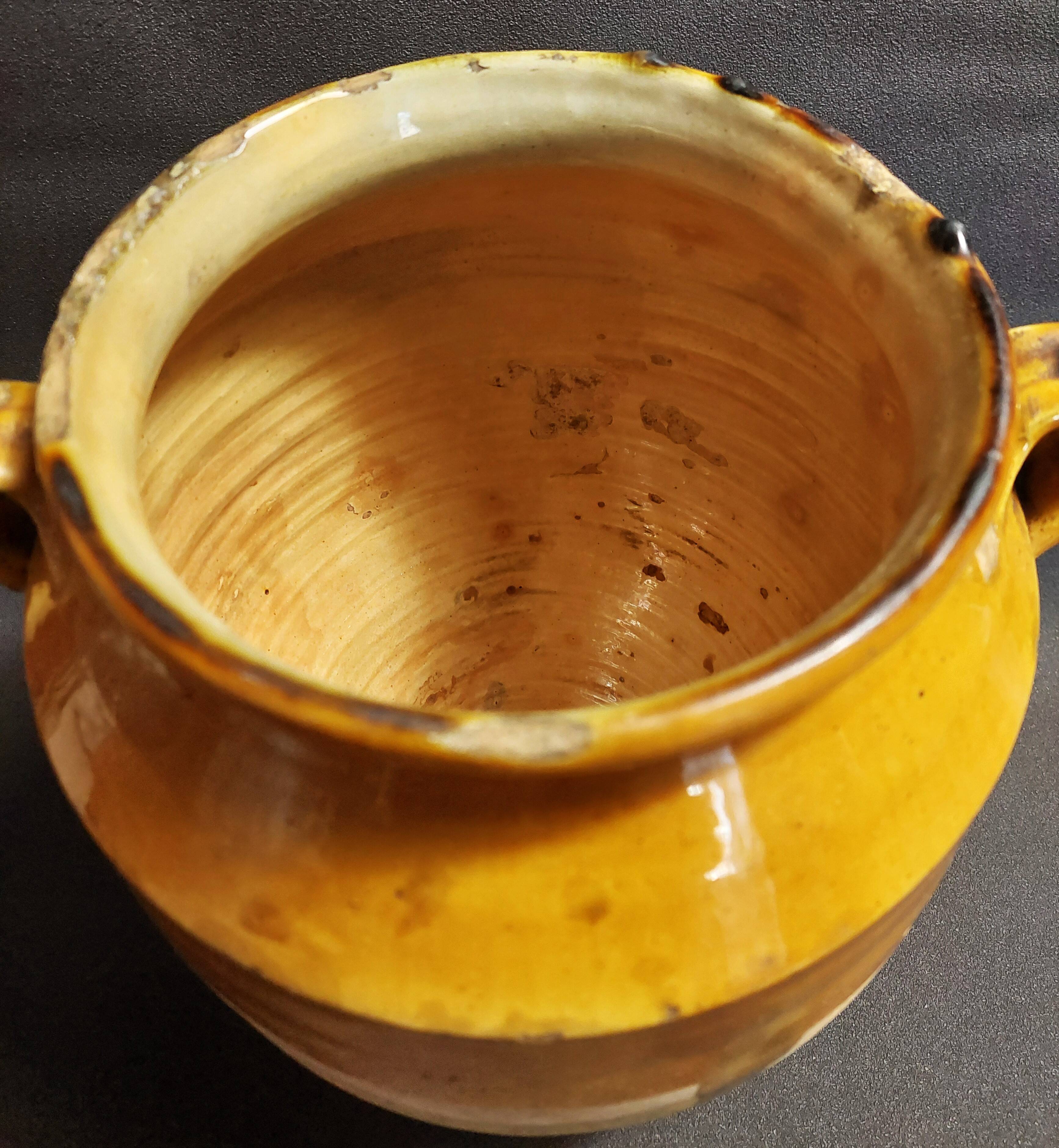 Yellow glazed terracotta jam pot, South West, 19th century