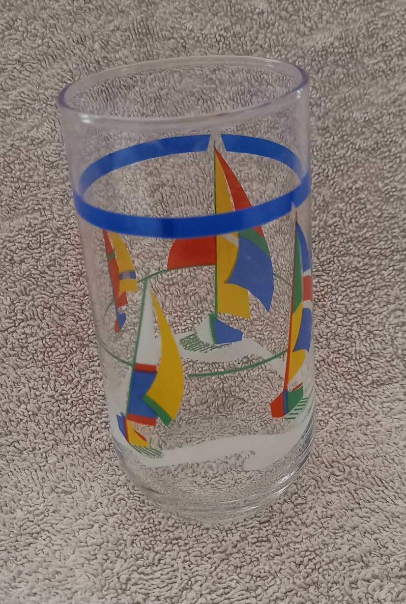 set of 6 large orangeade glasses juice glasses boats seaside