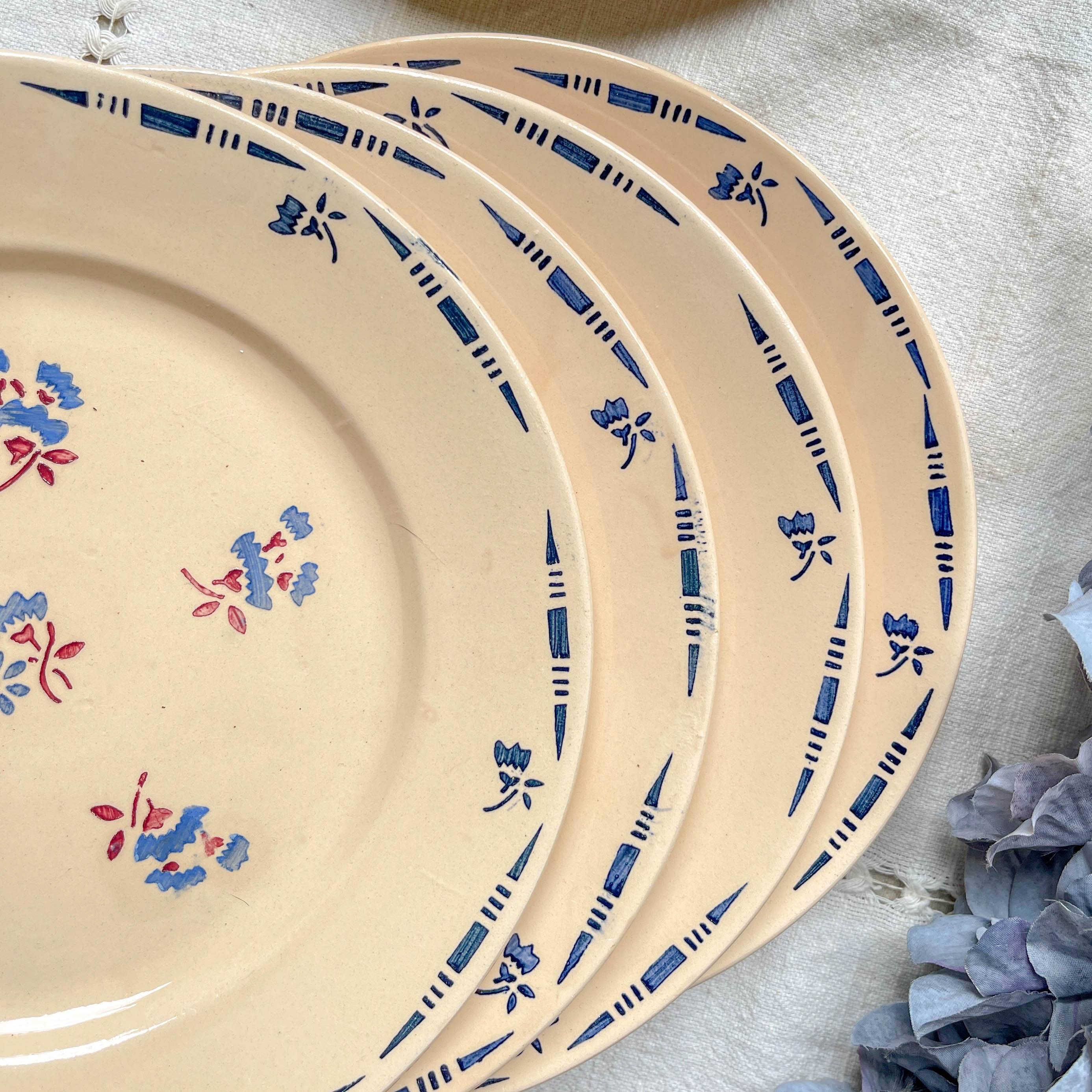 5 small vintage porcelain plates K&G Luneville "Flore" 1950s small blue flowers