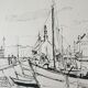 Encre sur papier "Port de pêche" Monogrammée en bas à gauche, André Duculty (1912-1990)