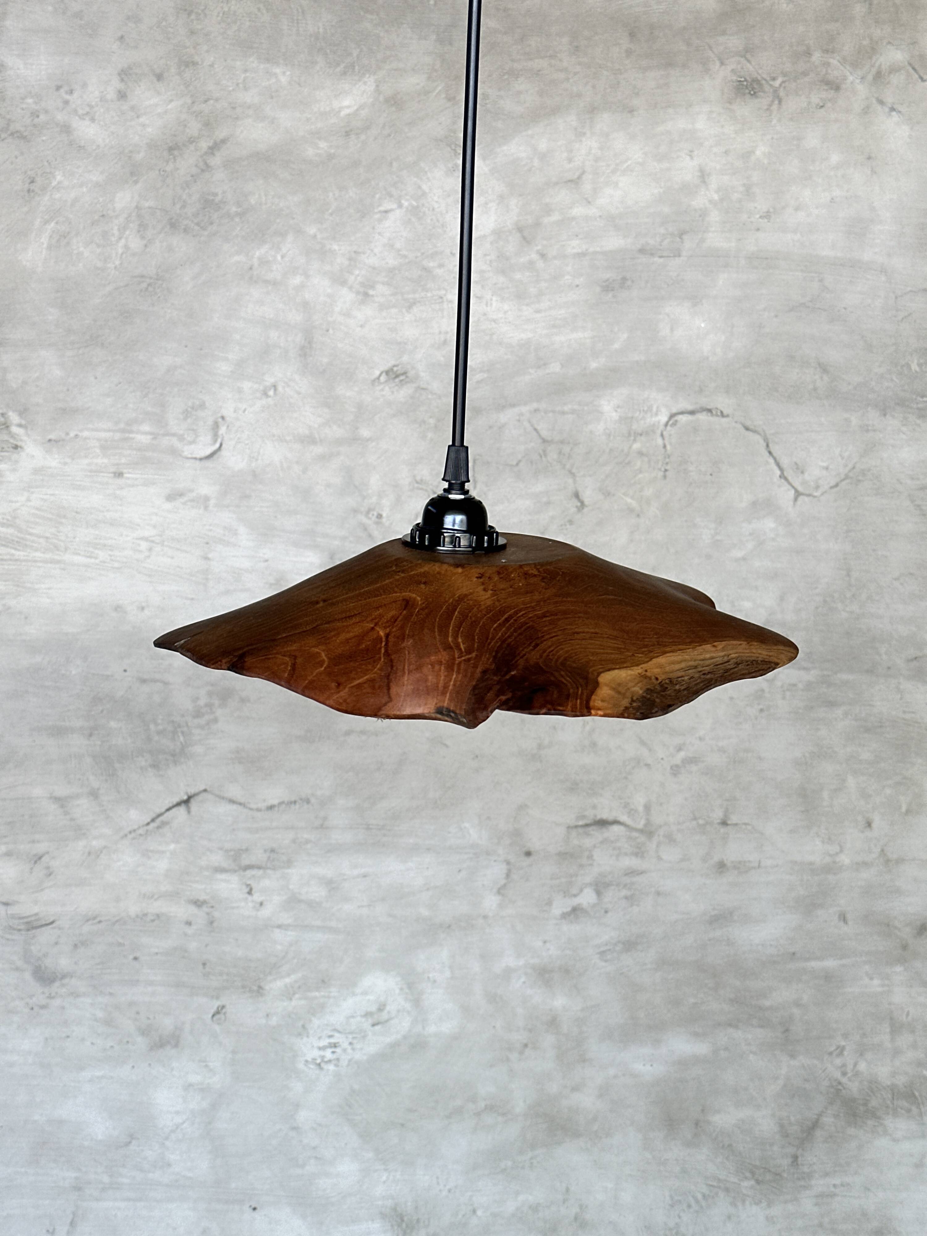 Small pendant light in corrugated teak leaf (Small D:30 H:20)