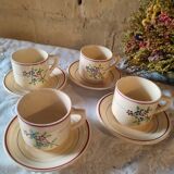 4 iron earth cups and saucers St Amand Moulin des Loups France, Odette model