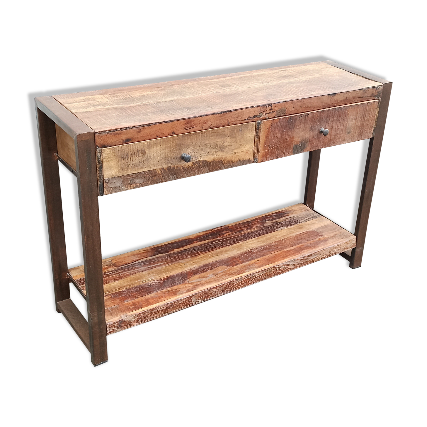 Console 2 drawers in old wood