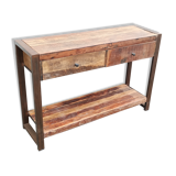 Console 2 tiroirs en bois ancien