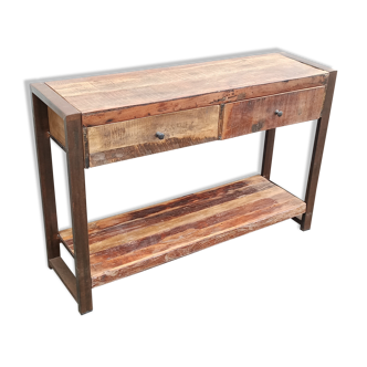Console 2 tiroirs en bois ancien