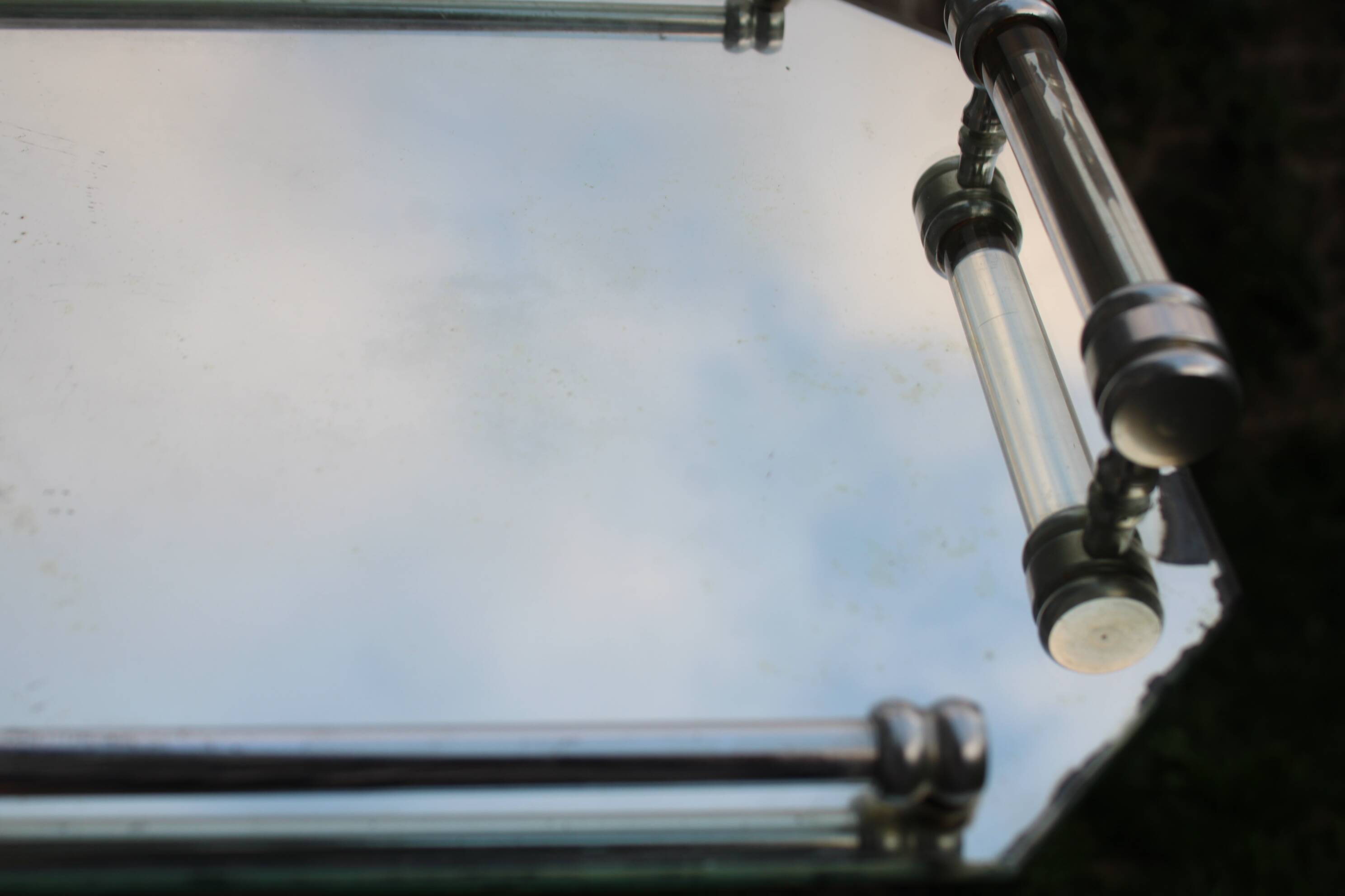 Vintage mirrored tray with glass and metal handles – H5 × W39 × D30 cm