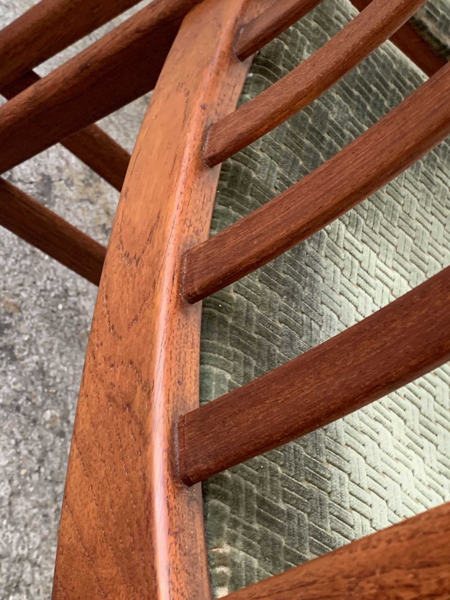 Pair of Scandinavian teak and velvet chairs from the 1960s.