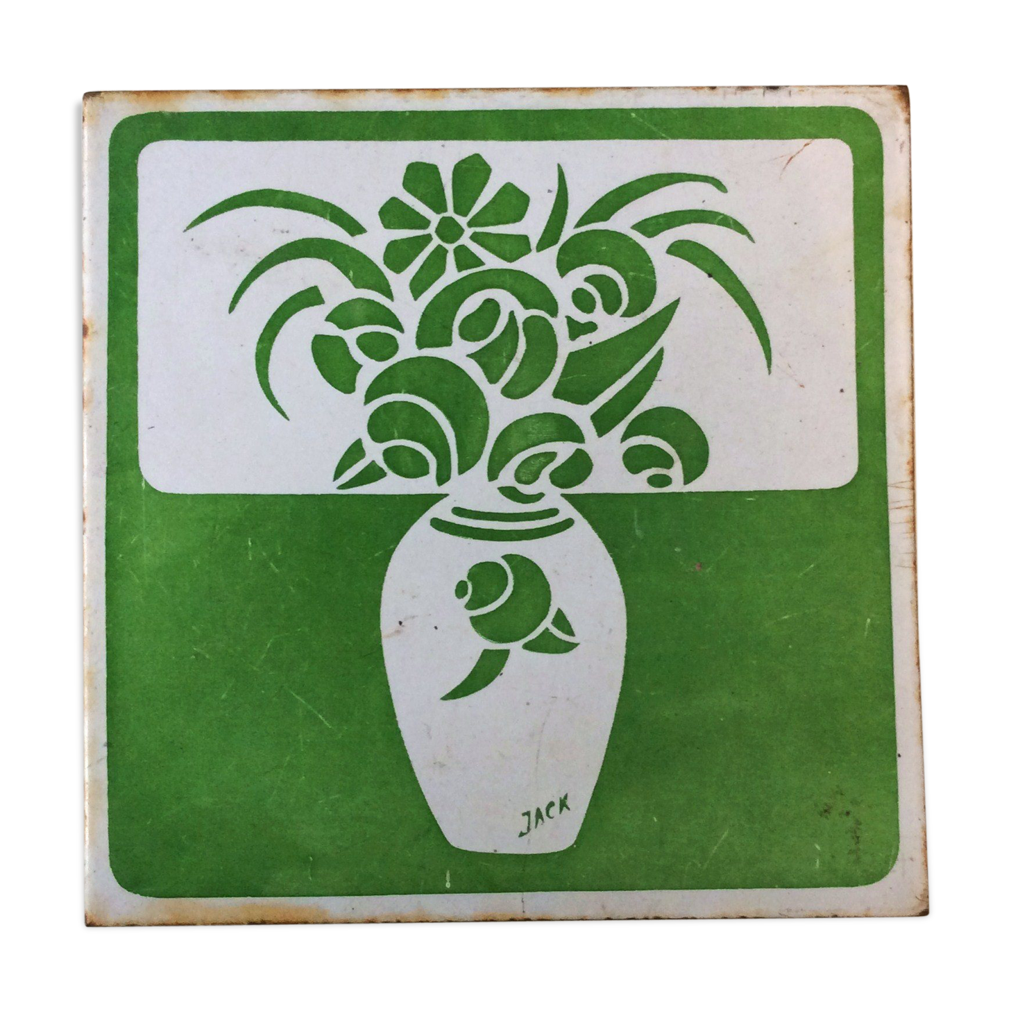 enamelled flower plate 20x20cm