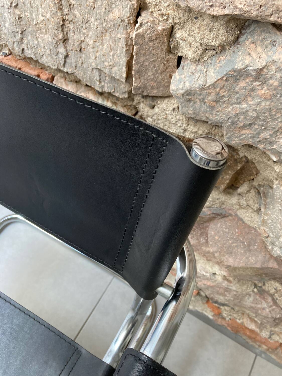 Chrome and black leather armchair type B34