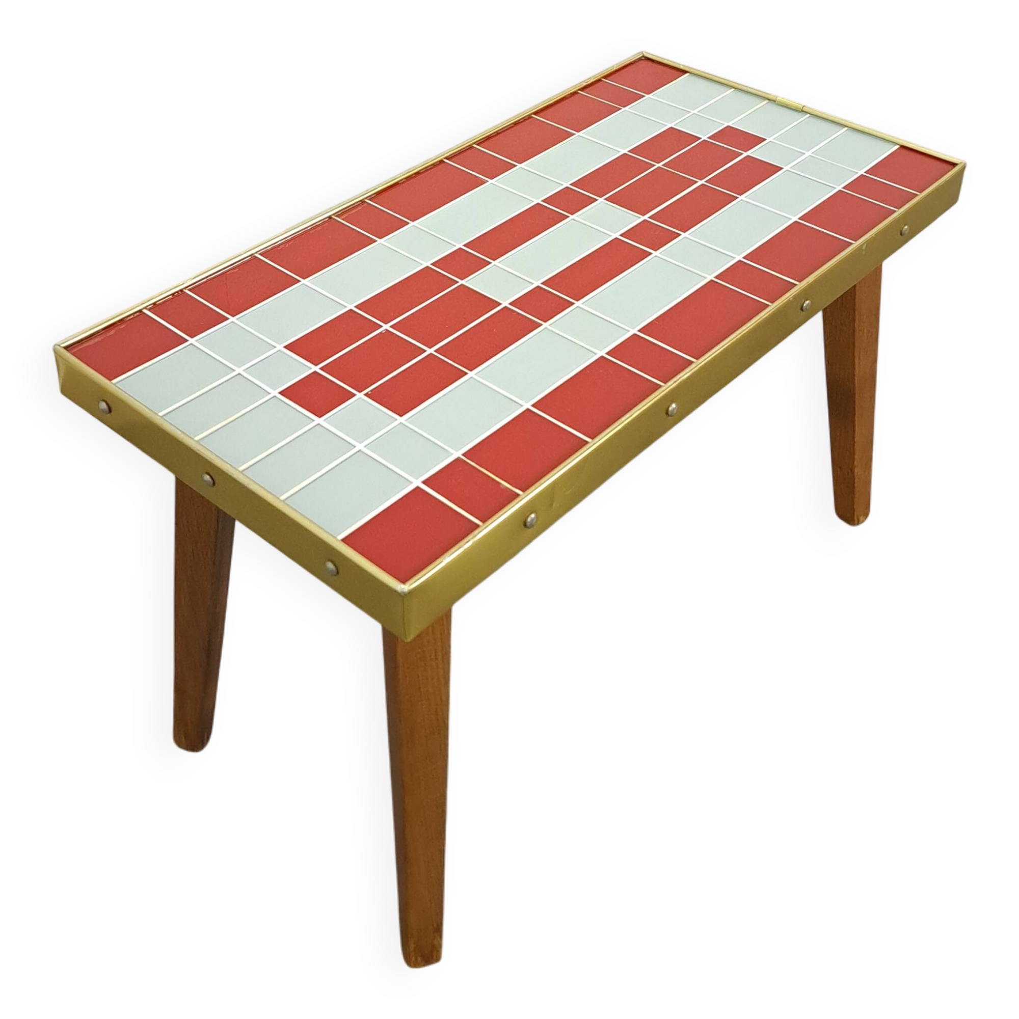 Table d'appoint design Hellerau à damier avec verre et bord doré No. 15