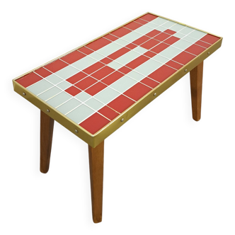 Table d'appoint design Hellerau à damier avec verre et bord doré No. 15